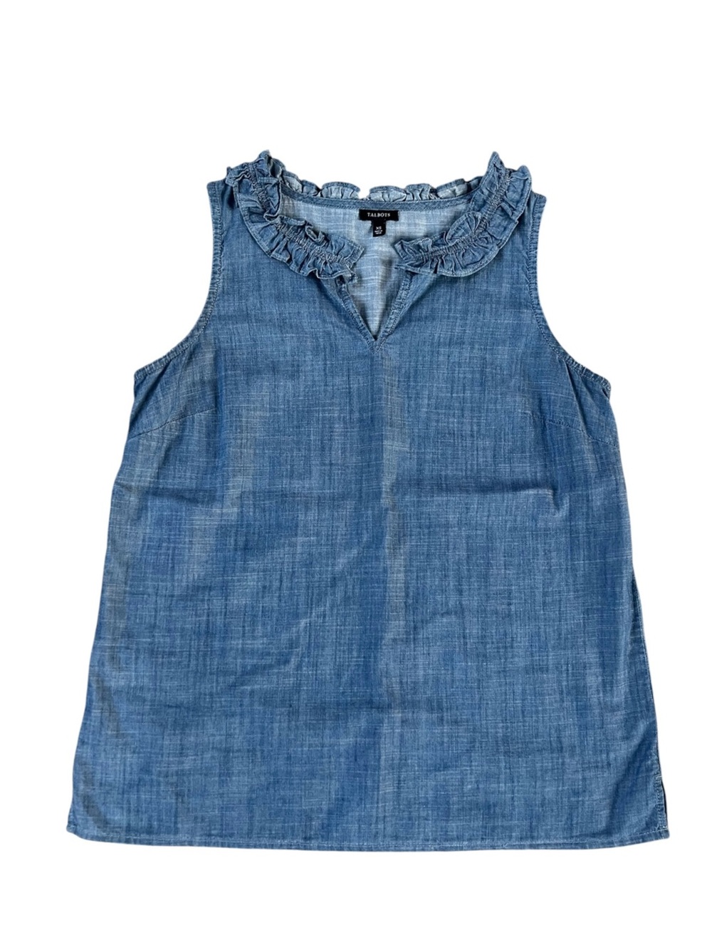 Talbots Denim-Effect Ruffle Neck Sleeveless Top - Blue
